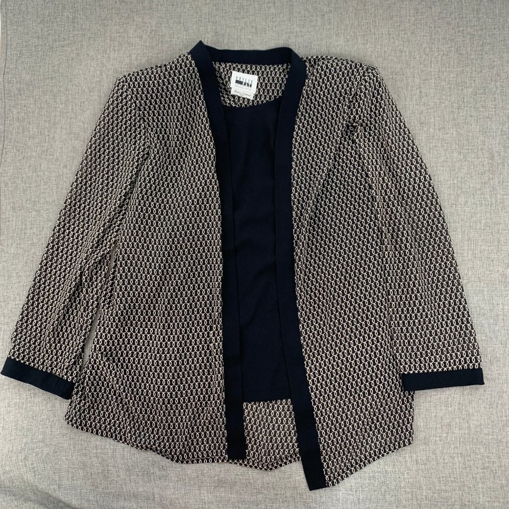 Vintage Leslie Fay Open Cardigan‎ w/Tank attached Size 16 WP Black & Tan Acrylic